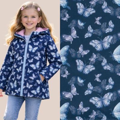 Softshell v modré barvě s digitálním potiskem motýlů 20421/008