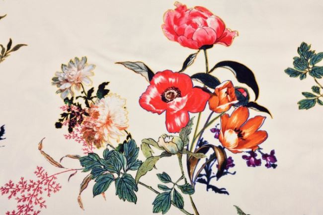 Strečová bavlna ve smetanové barvě s květy 15702/020