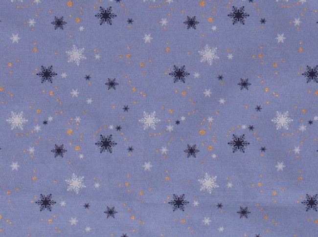 Vánoční látka z bavlny v modré barvě s potiskem sněhových vloček 16702/006