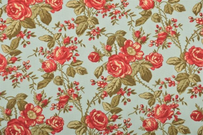 Americká bavlna na patchwork z kolekce Rosewood v mentolové barvě s květy 44181-14