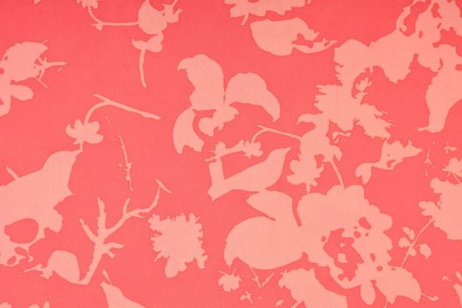 Satén v růžové barvě s potiskem květin a ptáčků B2469/004