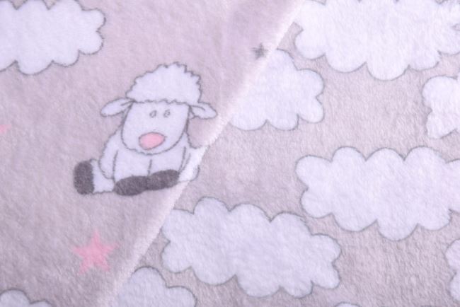 Flanel fleece v šedo béžové barvě s ovečkami 130.855.5002