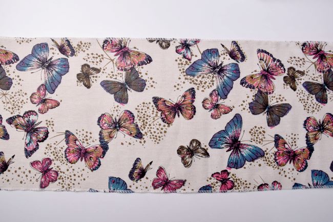 Lněná stuha s potiskem motýlů 28 cm 07161