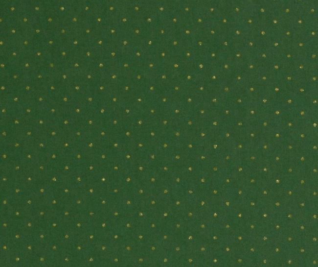 Vánoční látka z bavlny v zelené barvě s potiskem zlatých puntíků 20701/025