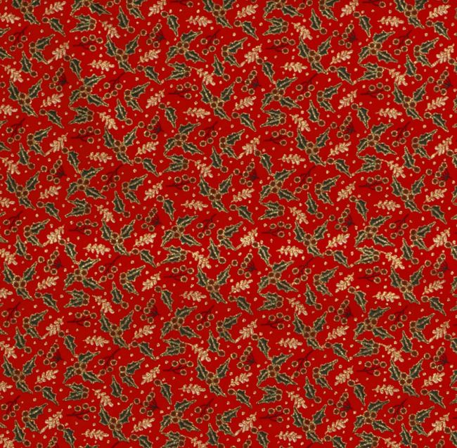 Vánoční látka z bavlny v červené barvě s potiskem cesmíny 20721/015