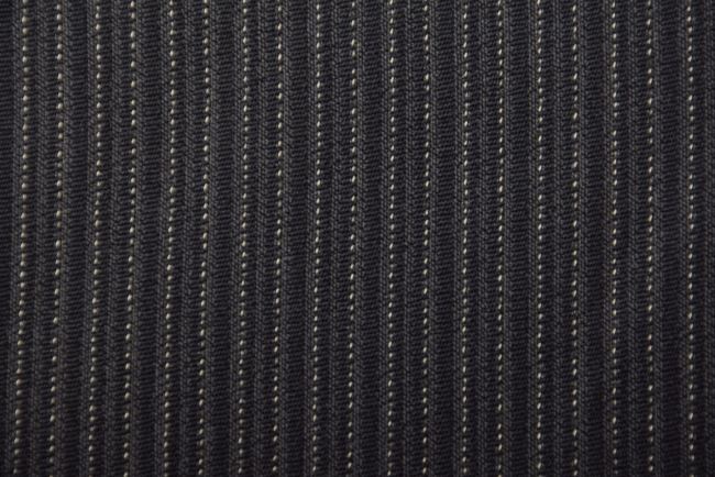 Obleková látka v černé barvě s tkaným vzorem jemné proužky TI417