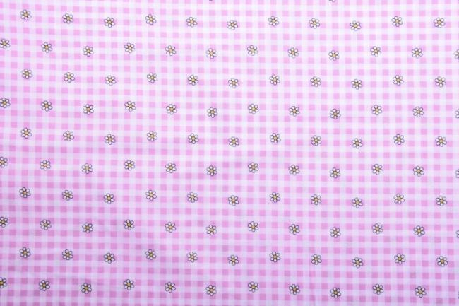 Bavlněná látka s kytičkami na růžovém kostičkovaném podkladu 11128/011
