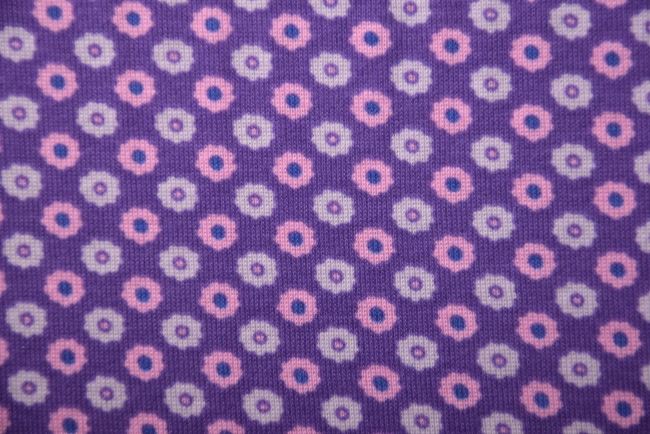 Bavlněný úplet fialové barvy s potiskem drobných květin TG26077