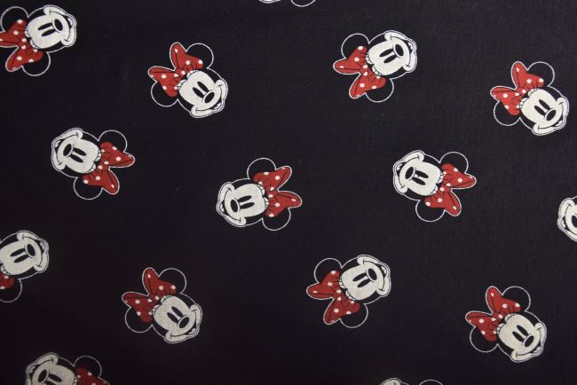 1 m viskózový úplet v černé barvě s potiskem Minnie DS-KUP92