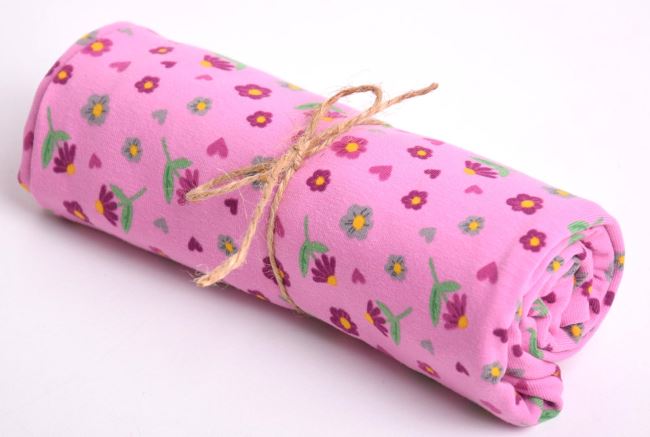 Rolička bavlněného úpletu v růžové barvě s potiskem květin RO17684/012