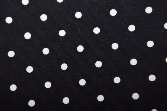 Bavlněný úplet v černé barvě s potiskem puntíků 11801/069