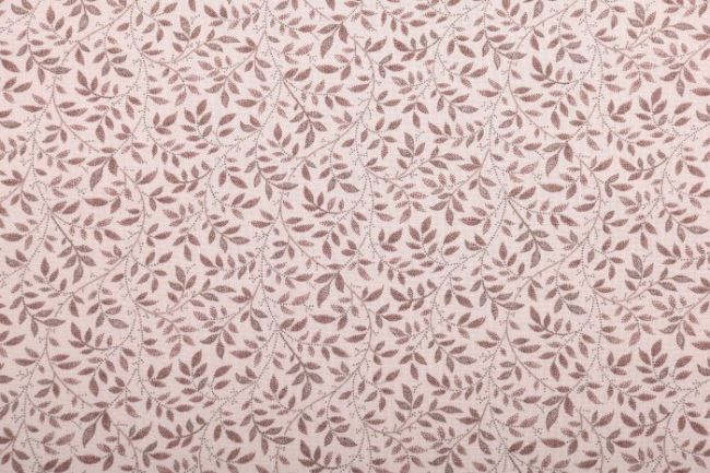Americká bavlna na patchwork v béžové barvě s hnědými lístečky 13824-17