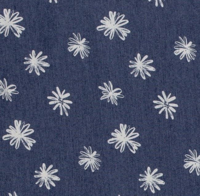 Džínovina v modré barvě s potiskem květin 19004/003