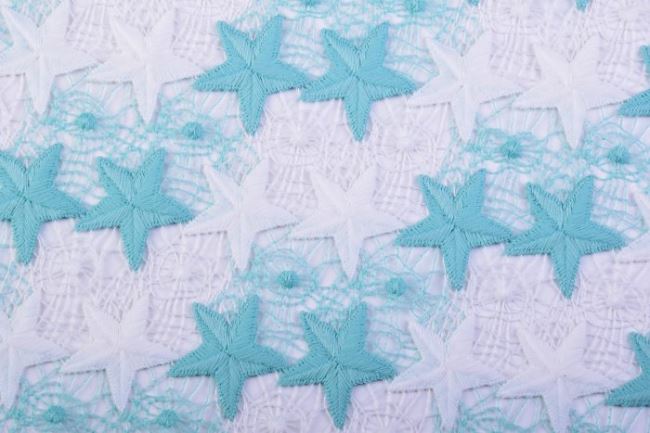 Krajka s tkaným vzorem mentolových hvězd 5895/050-08