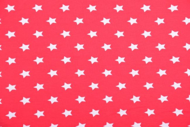 Bavlněný úplet v červené barvě s bílými hvězdičkami 07552/015