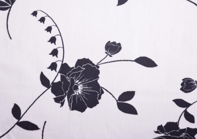 Strečová bavlna v bílé barvě s potiskem růží A51