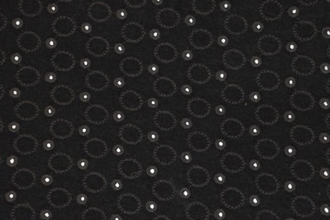 Viskózový úplet v černé barvě s vyšívkou puntíků 13587/069