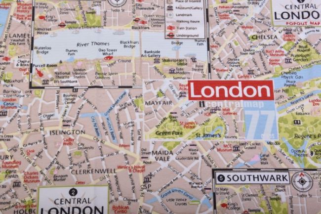 Dekorační látka s potiskem mapy Londýna  1165/052