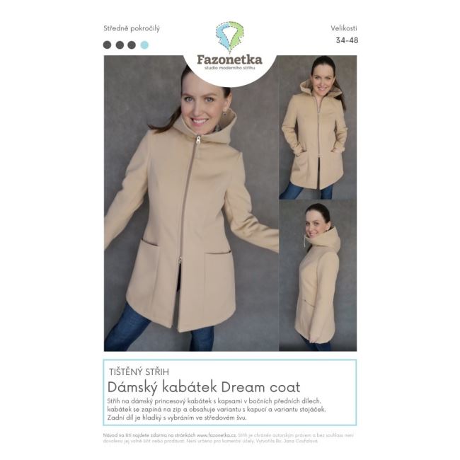 Tištěný střih Fazonetka na dámský kabátek Dream coat ve vel. S 34-48 FA067