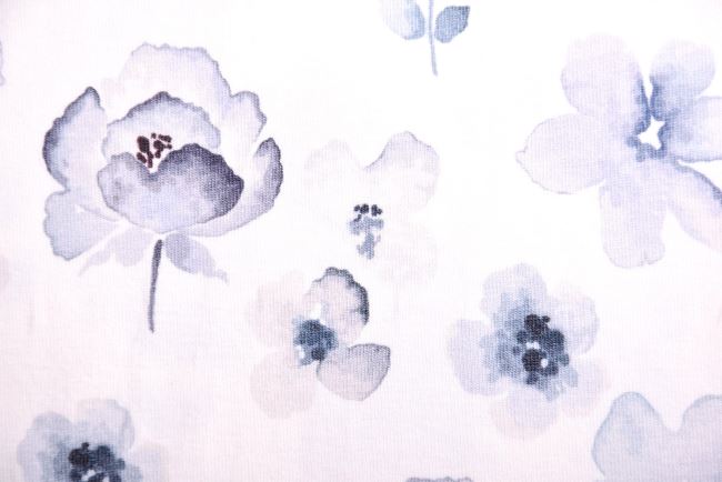 Bavlněný úplet ve smetanové barvě s digitálním potiskem květin 186579