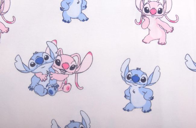 1 m bavlněného úpletu ve smetanové barvě s pohádkovou postavou Stitch DS-KUP125