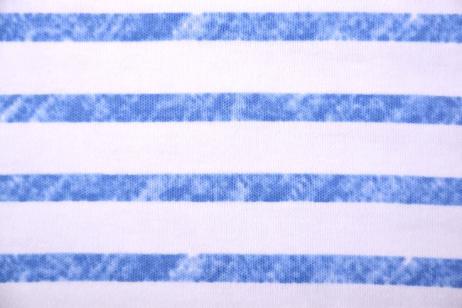 Bavlněný úplet v bílé barvě se vzorem modrých pruhů PAR63