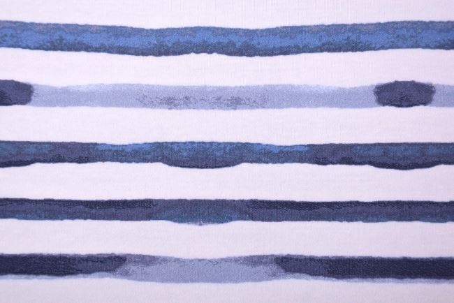 Bavlněný úplet v bílé barvě se vzorem modrých pruhů PAR59