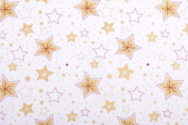 Vánoční látka z bavlny ve smetanové barvě se zlatými hvězdičkami 12715/051