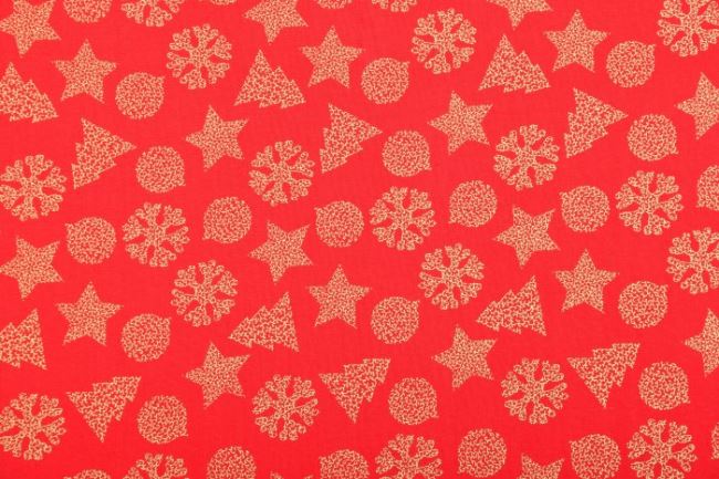 Vánoční látka z bavlny v červené barvě se zlatým vzorem 128.879/5019
