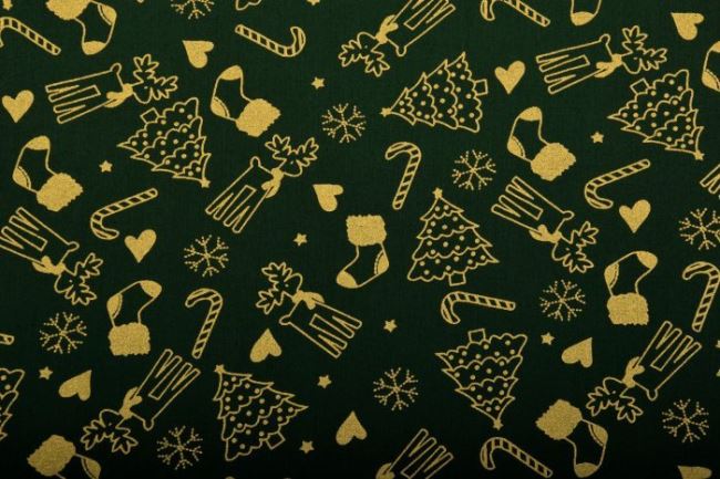 Vánoční zelená bavlna se zlatým potisekm 05994/028