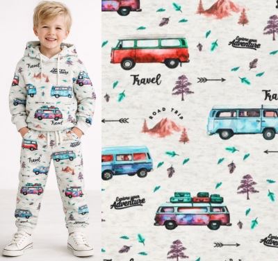 Alpenfleece v žíhané šedé barvě s digitálním potiskem 22384/960