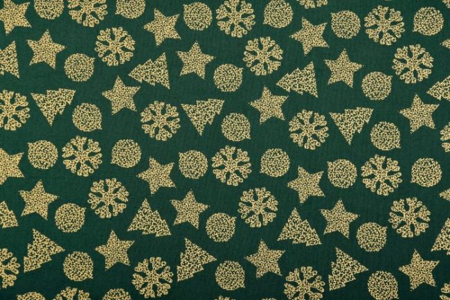 Vánoční látka z bavlny v zelené barvě se zlatým vzorem 128.879/5031