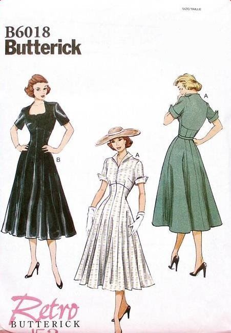 Střih Butterick na dámské retro šaty o velikosti 44-52 B6018/E5