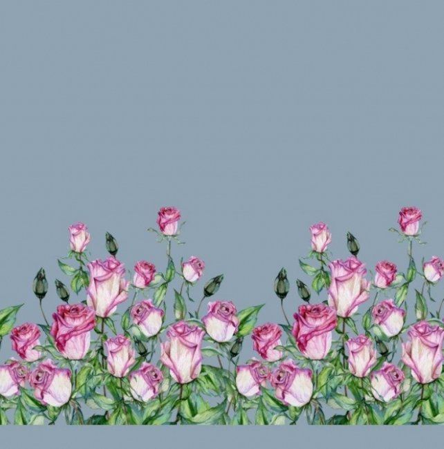 Bavlněný úplet v šedé barvě s digitálním potiskem růží 15917-09