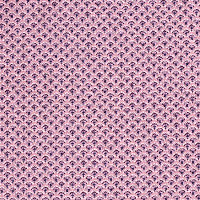Popelín v růžové barvě s retro potiskem 15522/014