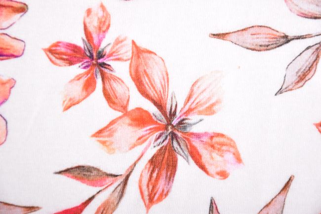 Bavlněný úplet s příměsí modalu ve smetanové barvě se vzorem květin 4C469/031