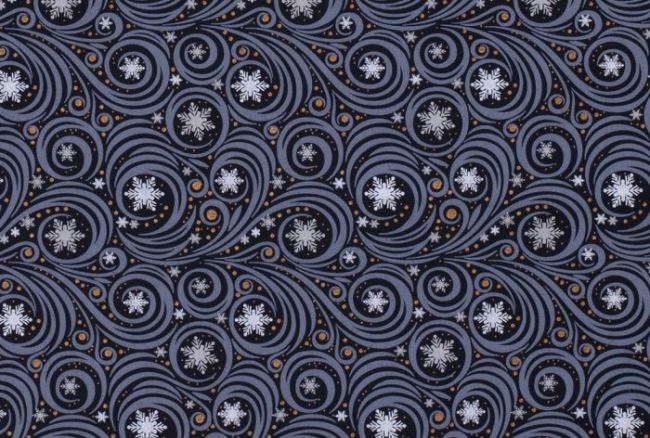 Vánoční látka z bavlny v modré barvě s ozdobným vzorem 16704/008