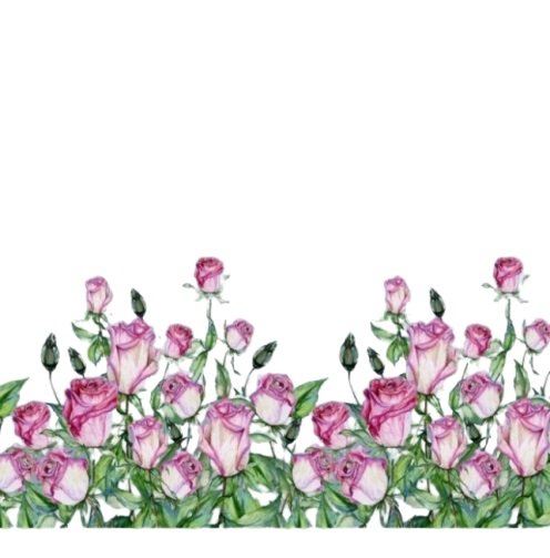 Bavlněný úplet v bílé barvě s digitálním potiskem růží 15917-02