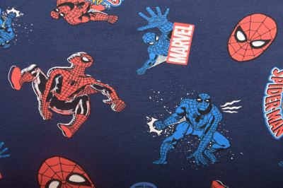 1 m počesaná teplákovina v tmavě modré barvě s potiskem Spider-Man DS-KUP99