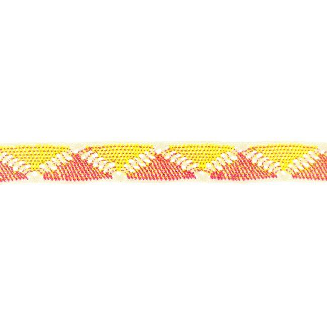 Bavlněná tkaná stuha s cik-cak vzorem v oranžové a žluté barvě 33210