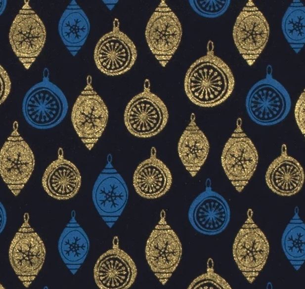 Vánoční látka z bavlny v tmavě modré barvě s potiskem ozdob 18734/008