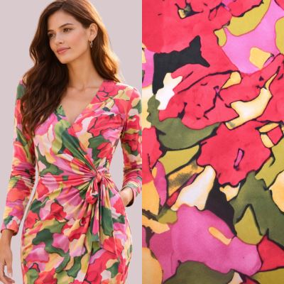 Strečový úplet s abstraktním potiskem květin TF550