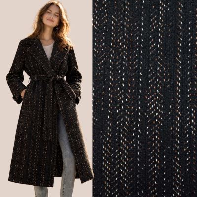 Vlněná kabátová látka v černé barvě s drobným vzorem TI15