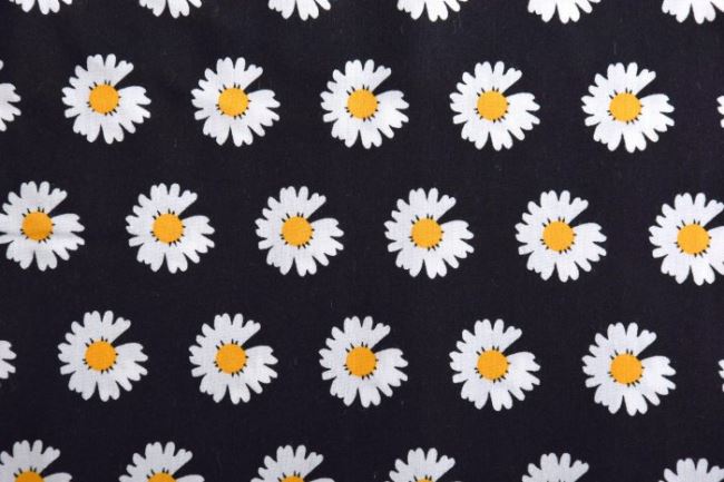 Popelín v černé barvě s bílými květy 17964/999