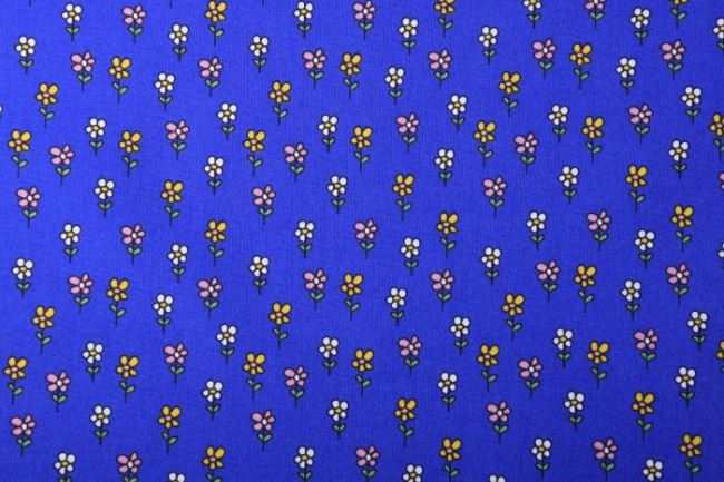 Popelín v modré barvě s potiskem květin KC0357-008