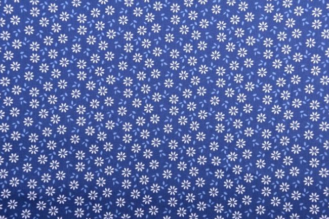 Popelín v modré barvě s drobným potiskem květin KC0381-209
