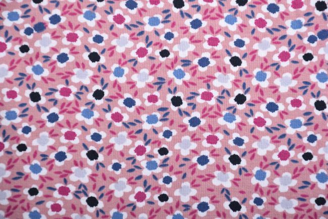Bavlněný úplet v růžové barvě s potiskem drobných květin 16625/014
