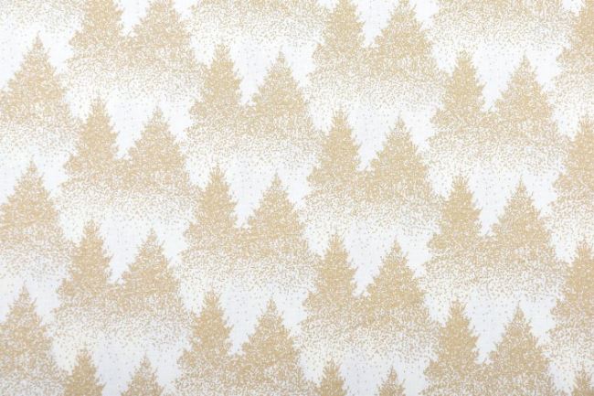 Vánoční látka z bavlny ve smetanové barvě se zlatými stromky 12709/051