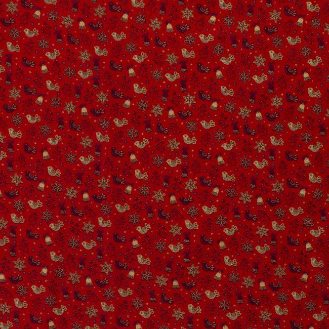 Vánoční látka z bavlny v červené barvě s potiskem perníčků 14706/015