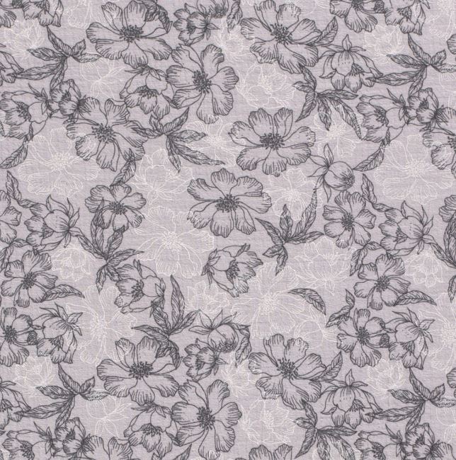Mušelín v šedé barvě s potiskem květů 19298/061